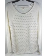 MAISON JULES Cable Knit Sweater White Gold Shimmer Dots Size Large $69 -... - £14.33 GBP