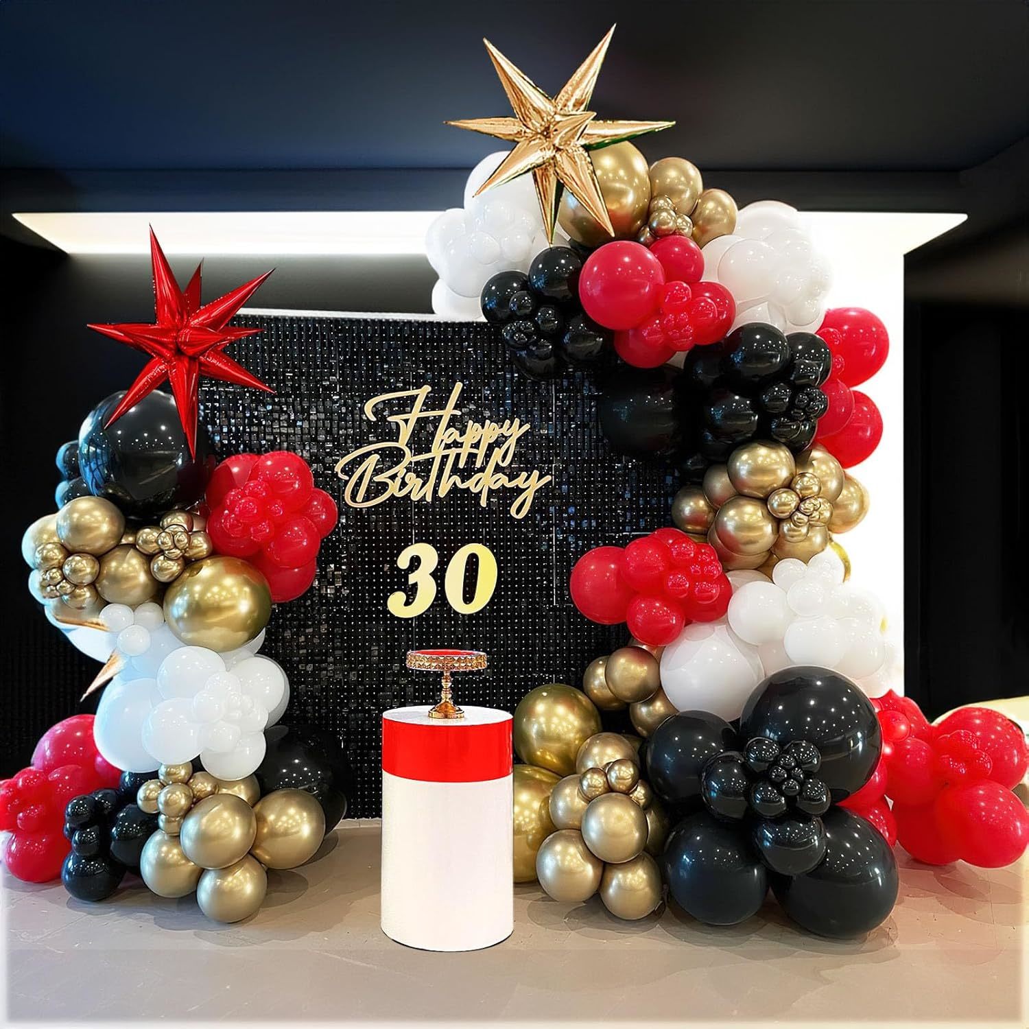 Black Red Gold White Balloon Garland Kit 146Pcs And Mylar Starburst Balloons For