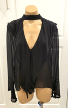 Nicholas Black Silk Deep &quot;V&quot; Sheer Blouse with Neckband - Size 10 - £87.92 GBP