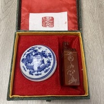 Vintage Chinese Jade Dragon Stamp w/ Porcelain Ink Container “William” J... - $370.75 MXN