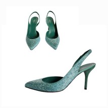 Gucci SWAROVSKI Crystal Embellished Teal Slingback Pump Heels 37,5 - $618.75