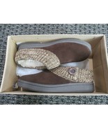 Brand new Clarks suede indoor/outdoor women&#39;s slippers, brown knit colla... - $61.12 CAD