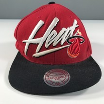 Miami Heat Snapback Hat Red Black Large Logo Mitchell Ness Hardwood Classics - £13.14 GBP