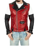 Halloween Red &amp; Black Festive Jacket Leather Men Motorcycle Stylish Lambskin - £88.29 GBP