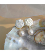 Pearl Drop Bridal Earrings, Natural Pearl Shell Flower Earring Bride Bri... - $756.19 MXN