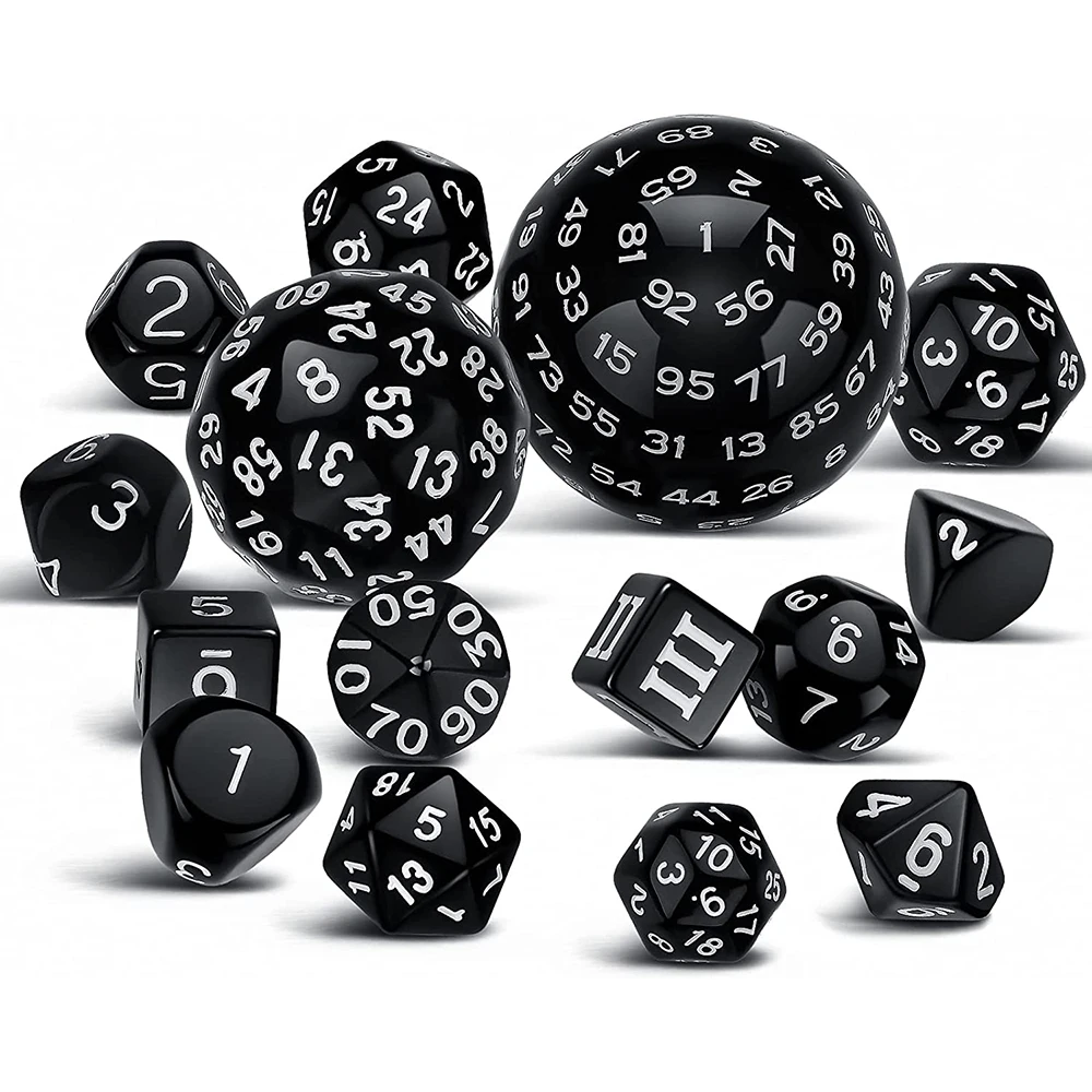 15Pcs/Set Polyhedral Dice D3-D100 Spherical RPG Complete DND Opaque Black 100 Si - £83.05 GBP