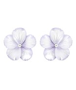 Lavender Mother of Pearl Flower Sterling Silver Post Earrings - £14.94 GBP