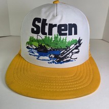 Vintage Stren Fishing Trucker Hat Mesh Snapback Yellow White Foam Front USA - $34.99