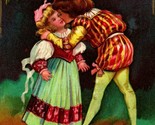 Vtg Postcard 1910 Christmas Greetings Kissing Under Mistletoe Lanterns E... - $7.08