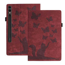 For Samsung Galaxy Tab S9 Ultra / S8 Ultra Butterfly Cat Embossing Leather Table - £10.88 GBP