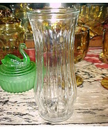 PROFILE CLEAR VASE,8½&quot; x 3½&quot; rim;#32;#1900-THICK RIBBED GLASS;SIMPLE CLASS - £19.68 GBP