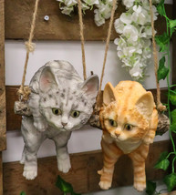 Set Of 2 Lifelike Feline Tabby Kitten Cats On Branch Swing Hanger Wall D... - £39.27 GBP