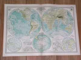 1897 Antique Dated Map Of The World America Asia Europe Africa Antarctica Globes - £22.42 GBP