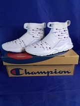 Women&#39;s Champion Rally Script High Top Sock Shoes White Red Blue (CP1001... - £59.92 GBP