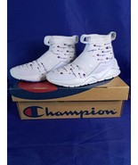 Women&#39;s Champion Rally Script High Top Sock Shoes White Red Blue (CP1001... - £58.61 GBP