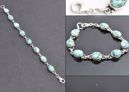 925 Sterling Silver Turquoise Gemstone Handmade Bracelet Women Wedding Gift BS - £45.21 GBP