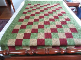 Handmade PATCHWORK Cotton QUILT &amp; 3 Coordinating QUILTED PILLOWS - 49-1/... - $59.00