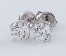 2.04 Carat Round Diamond Stud Earrings in 14k White Gold w/ Butterfly Backs - £5,143.82 GBP