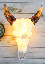Rustic Country Tooled Filigree Steer Bull Cow Skull LED Light Wall Decor Plaque - £63.94 GBP