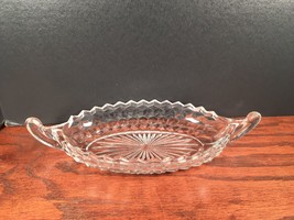 Vintage Fostoria American Clear Cube Glass Dual Handle Boat-Style Crystal Dish - £11.25 GBP