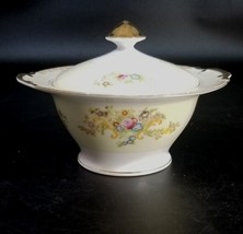 Vintage TRANSOR WARE Yellow Blue Pink Floral Spray 6&quot; Covered Bowl - £27.62 GBP