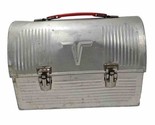 Thermos Brand Products V Silver Aluminum Dome Lunch Box Red Handle Vtg - $19.75