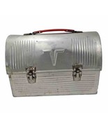 Thermos Brand Products V Silver Aluminum Dome Lunch Box Red Handle Vtg - £16.03 GBP