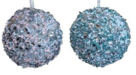 December Diamonds 79-81150 Set Of 2 Sequin Coastal Ball Pink &amp; Green 5&quot; Ornament - £25.18 GBP