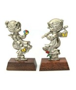 Pewter boy and girl figurines Italy angels carrying the light - $488.43 MXN