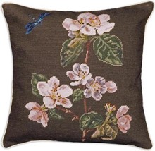 Throw Pillow Needlepoint Apple Blossom 18x18 Cotton Velvet Back Wool Handmade - £232.43 GBP