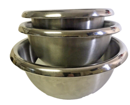Set of Nice Used 3 SS Mixing Bowls Measuring 9 in, 11 in And 12.5 in Wide - £10.72 GBP