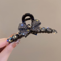 Sparkling Black Crystal Beaded Butterfly Bow Hair Claw - £5.10 GBP