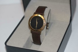 Vintage Gucci 3000M 35mm Unisex Watch Gold Plated Genuine Leather Brown Strap 8&quot; - £176.05 GBP