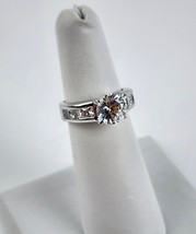 Sterling Silver 925 Large round CZ ring size 5 w/ Baguettes Super Shiny! - £14.78 GBP