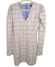 Aqua Women&#39;s Size XS Lavender White Boucle Long Sleeve V Neck Mini Dress - £23.53 GBP