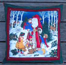 Santa Claus St. Nick and Children Christmas Pillow Victorian Scene 15&quot; Handmade - £15.22 GBP