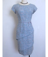 Vintage 50s Blue Lace Wiggle Sheath Cocktail Dress Diagonal Tiers - $120.69 CAD