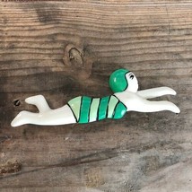 Pin Brooch Green Swimming Woman with Cap Retro Vintage MCM - £18.66 GBP