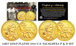 2018 Native American Sacagawea JIM THORPE $1 Dollar 2-Coin Set 24K GOLD ... - $13.98
