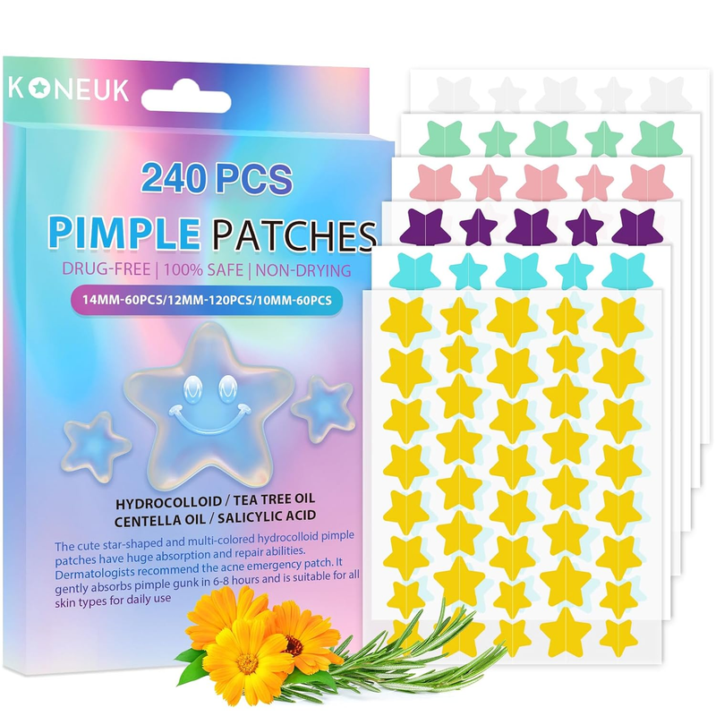 Pimple Patches for Face 240CT,3 Sizes Hydrocolloid Acne Patches,Cute Star Zit Pa Item image 11