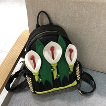 Women Bags 3D Lily Leather Patchwork Embroidery Backpack Schoolbag Stude... - £109.51 GBP