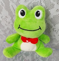 Green Frog Red Bow Tie White Black Little Smile 6" Plush Stuffed Animal Toy Doll - £8.63 GBP