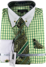 Avanti Uomo Men&#39;s Green Dress Shirt Tie Hanky Set Stone Collar Bar Frenc... - £50.28 GBP