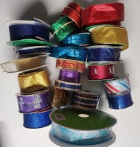 Mixed Lot of Holiday Craft Ribbon Rolls - Sparkly Wired  .5&quot;- 1.5&quot; Chris... - £15.91 GBP