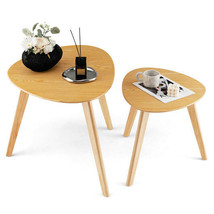 Set of 2 Triangle Modern Coffee Table Rubber Wood for Living Room-Natura... - £91.38 GBP