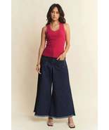 Patch Pocket Wide Leg Culotte Dark Denim Jeans - $89.65 CAD
