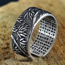 999 Sterling Silver Jewelry Mens Rings 10mm Bamboo Heart Sutra Scriptures Engrav - £25.27 GBP