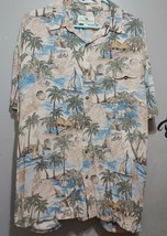 Island Shores Hawaiin Shirt Mens Sail Boat Maps Stamps Cotton Size XL - £11.51 GBP