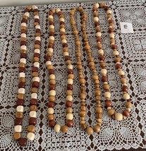 Four Handmade Wooden Bead Necklaces Assortment 28 to 32 Inch Round Great Gift - £10.27 GBP