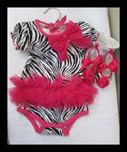 Babyrageous Zebra Print One Piece Outfit With PinK Tutu &amp; Trim With Shoes - $460.83 MXN